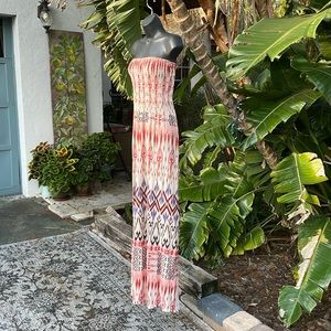 Las Cana strapless column maxi dress with sides slit